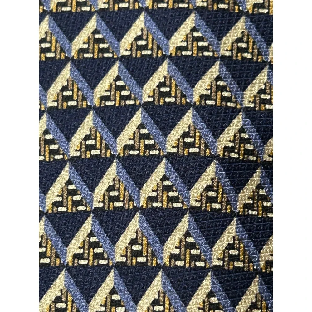 Ermenegildo Zegna Silk Tie Blue Gold Pyramid Disegno Esclusivo 4x58 - CJ